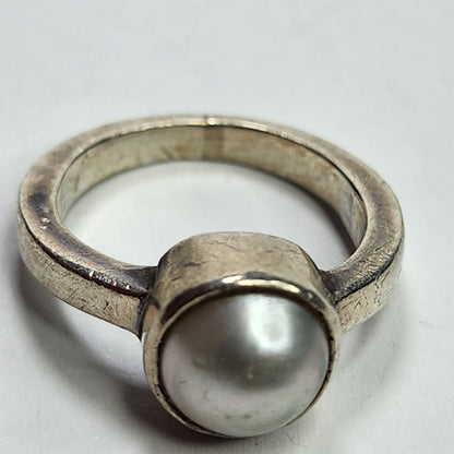 Solitaire Ring Natural Freshwater Pearl Size 5.25 925 Sterling Silver Vintage