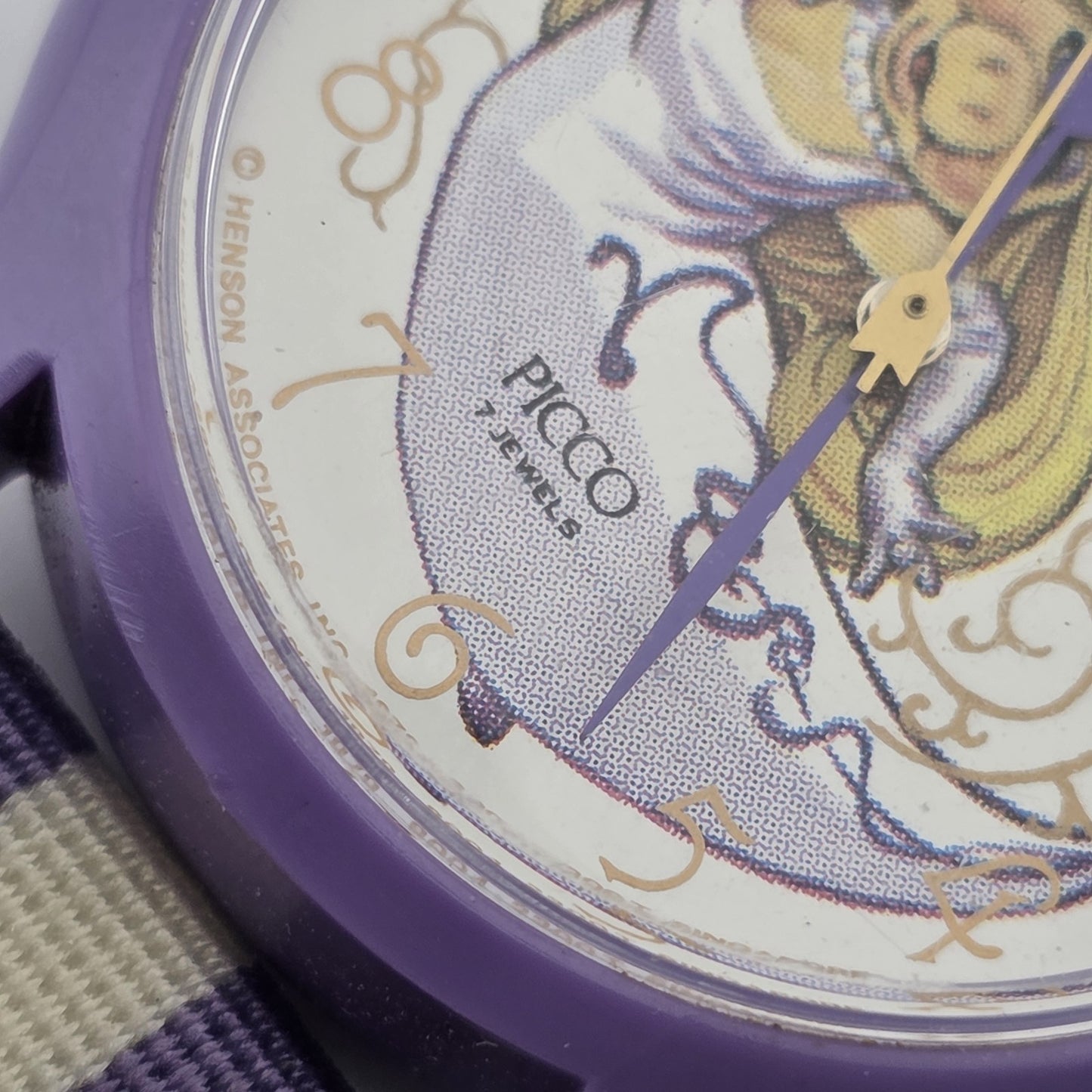 Picco Ms Piggy Watch Women Purple White Round Nylon Band Manual Wind Vintage