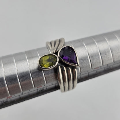 925 Sterling Silver Ring Natural Purple Green Stones Size 8 Chip On Amethyst