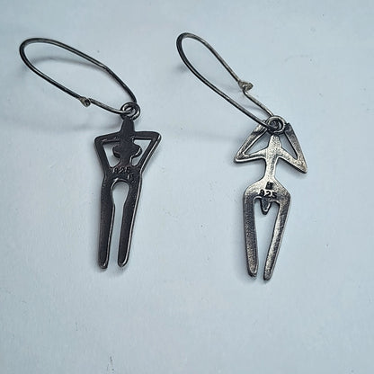 925 Sterling Silver Earrings Abstract Human Figure Unique Artisan Dangle Vintage