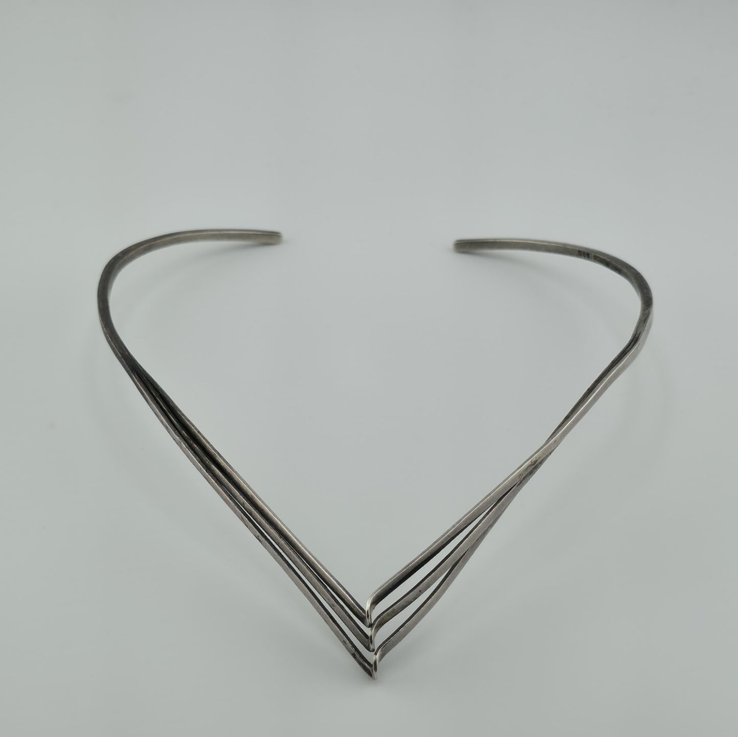 Collar Choker Necklace Stetling Silver  Chevron Signed Mexico Twisted Vintage