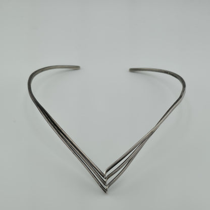 Collar Choker Necklace Stetling Silver  Chevron Signed Mexico Twisted Vintage