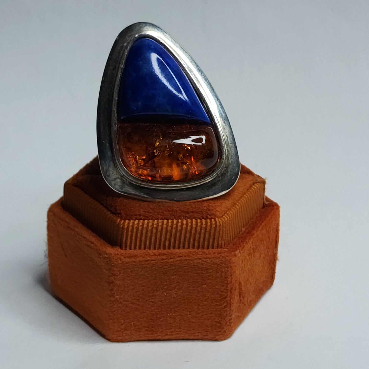 DTR Jay King 925 Sterling Silver Ring Size 12 Blue Lapis & Amber Gemstone