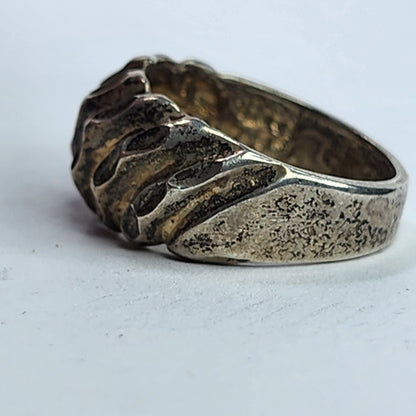 925 Sterling Silver Ring Fluted Dome Band  Size 7 Aged Patina Vintage