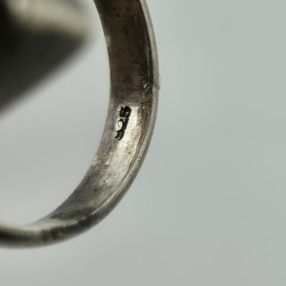 Amber 925 Sterling Silver Ring 7.5 MCM Chunky Teardrop Coffin Vintage Rare