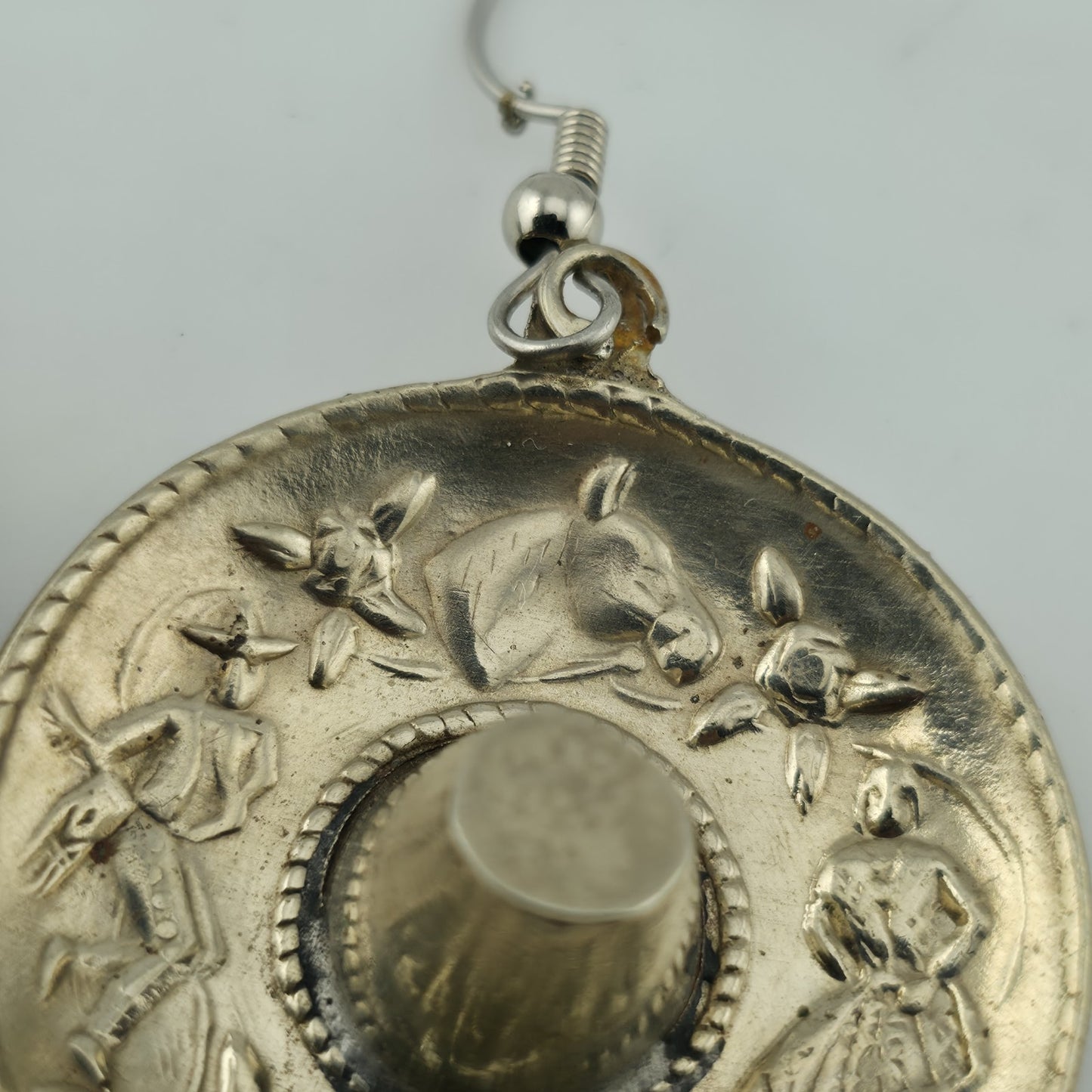 Mexico Silver Sombrero Hat Dangle Earrings Southwestern  Vintage