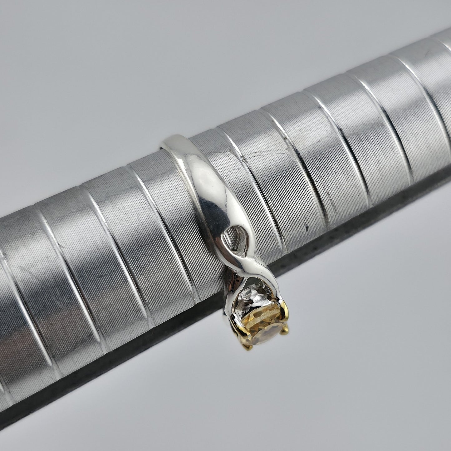 Sterling Silver Citrine Ring Size 6.5 Handmade Two-Tone Gold Accent 925