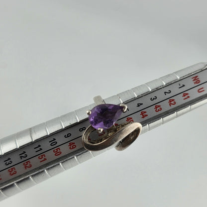 925 Sterling Silver Ring Pear Cut Amethyst Unique Modernist 3.25 Vintage Artisan