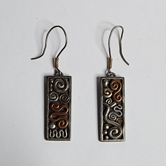 925 Sterling Silver Vintage Earrings Drop Dangle Hook Tarnish patina Tested