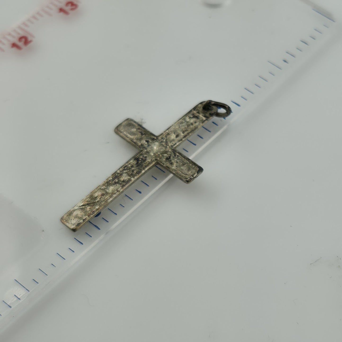 STERLING SILVER CROSS PENDANT ENGRAVED Abstract 925 Christianity Catholic Patina
