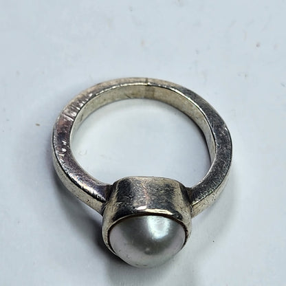 Solitaire Ring Natural Freshwater Pearl Size 5.25 925 Sterling Silver Vintage