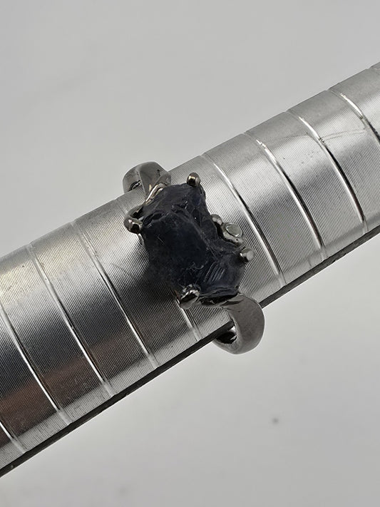 925 Sterling Silver Raw Rough cut Natural Blue Sapphire Ring Size 7.75