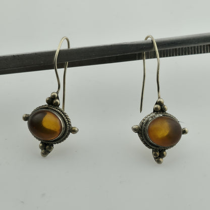 Vintage Sterling Silver 925 Earrings Yellow Stone