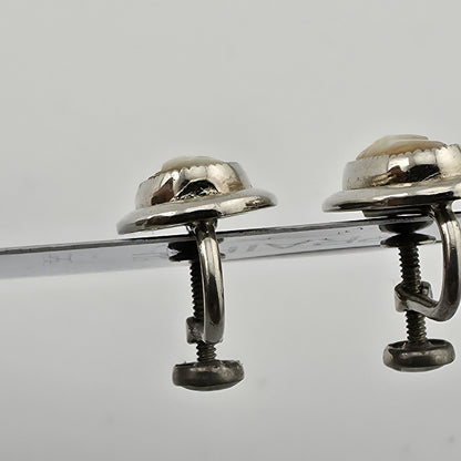 SARAH COVENTRY Cameo Earrings 925 Sterling Silver Art Deco Abalone Shell 1969