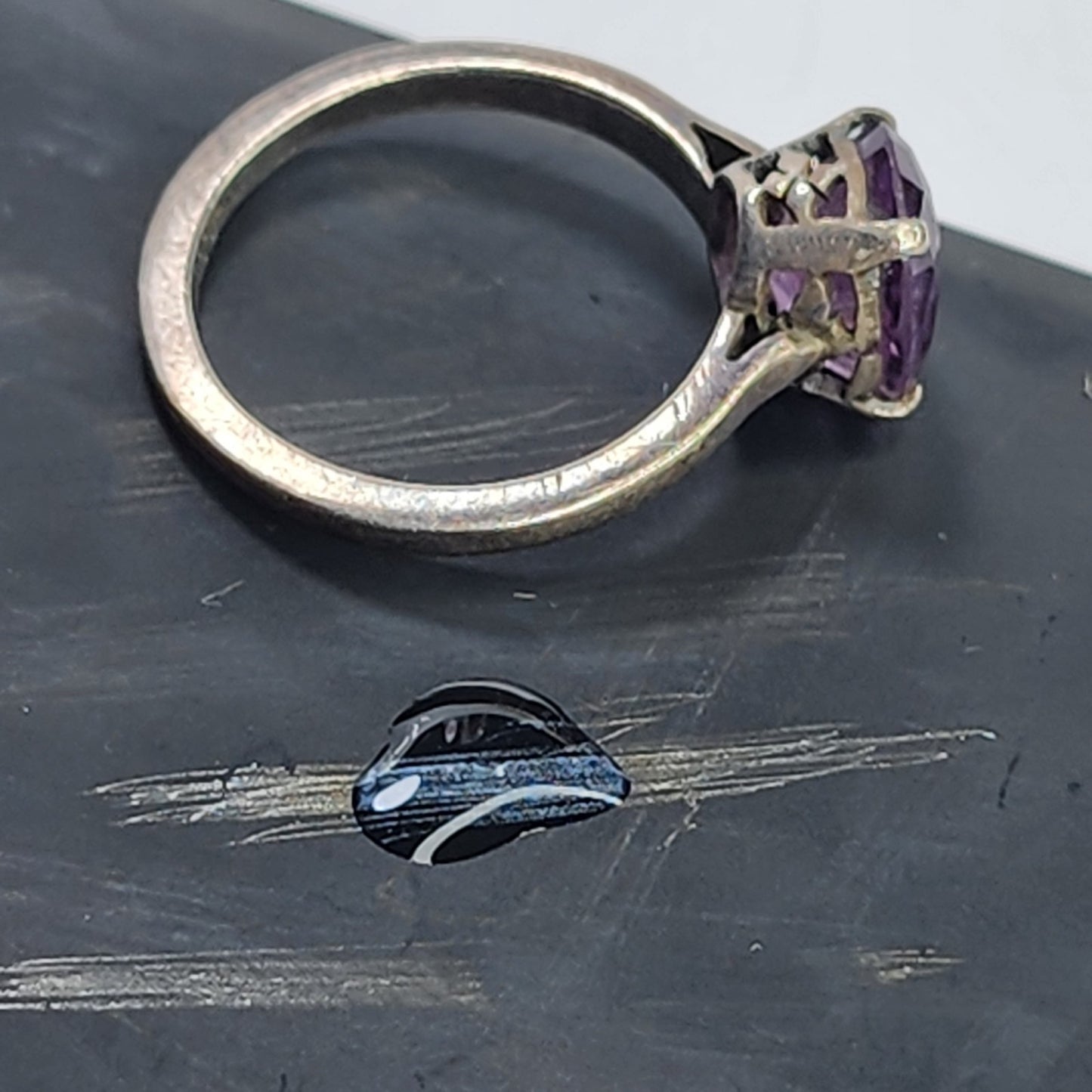 925 Sterling Silver Ring Purple AMETHYST  Stone Size 5.75 Tested Patina tarnish