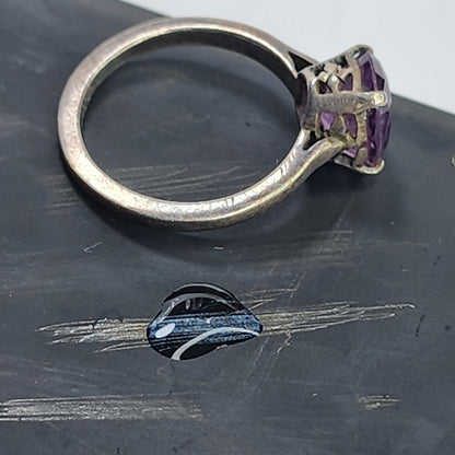 925 Sterling Silver Ring Purple AMETHYST  Stone Size 5.75 Tested Patina tarnish