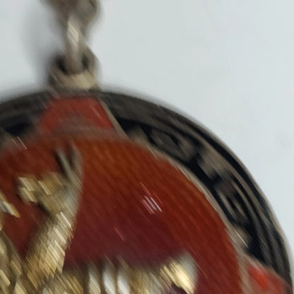 Peruvian Sterling Silver 925 PMD Enamel Llama Medal Keychain Vintage Red