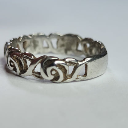 925 Sterling Silver Ring Filigree Rose Floral Band Size 9.75 Boho Romant
