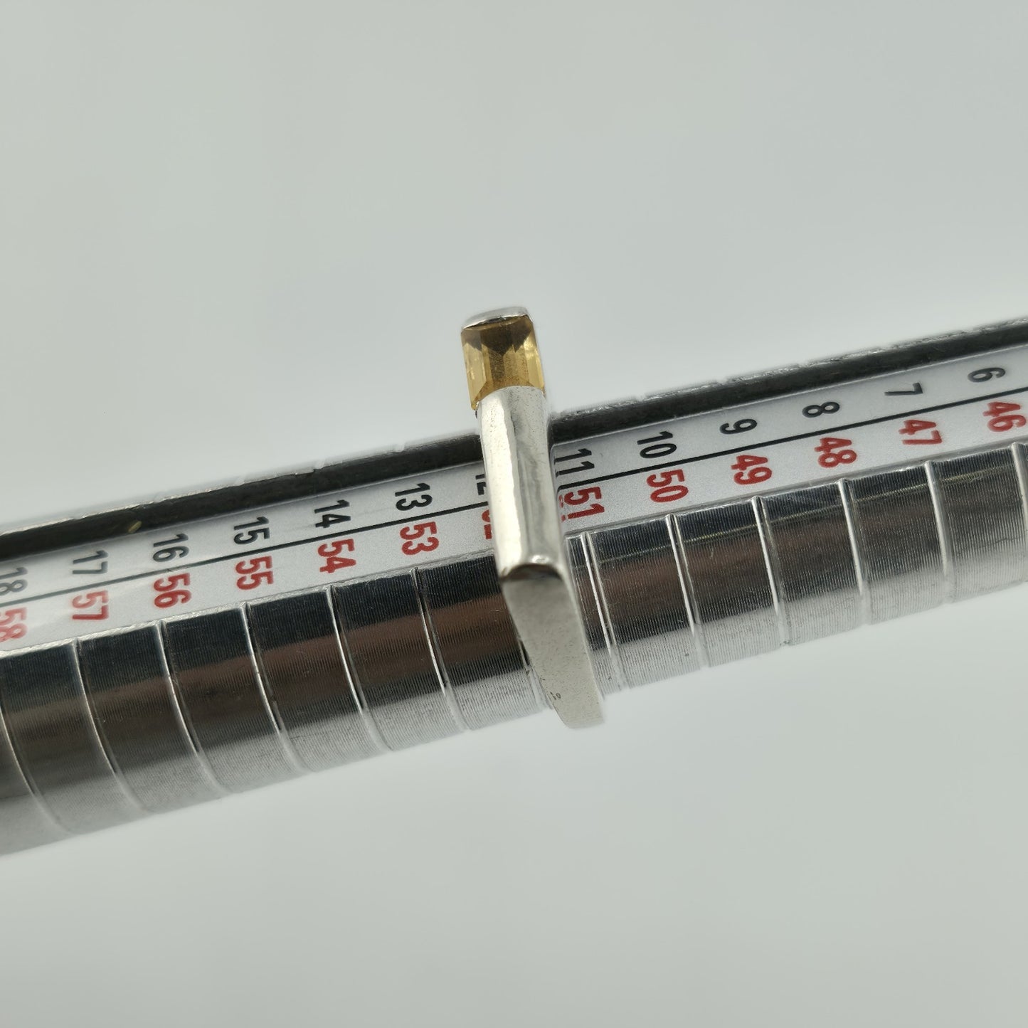 Sterling Silver Ring Yellow Stone Horizontal  Med Century Vintage 5.75 Unique