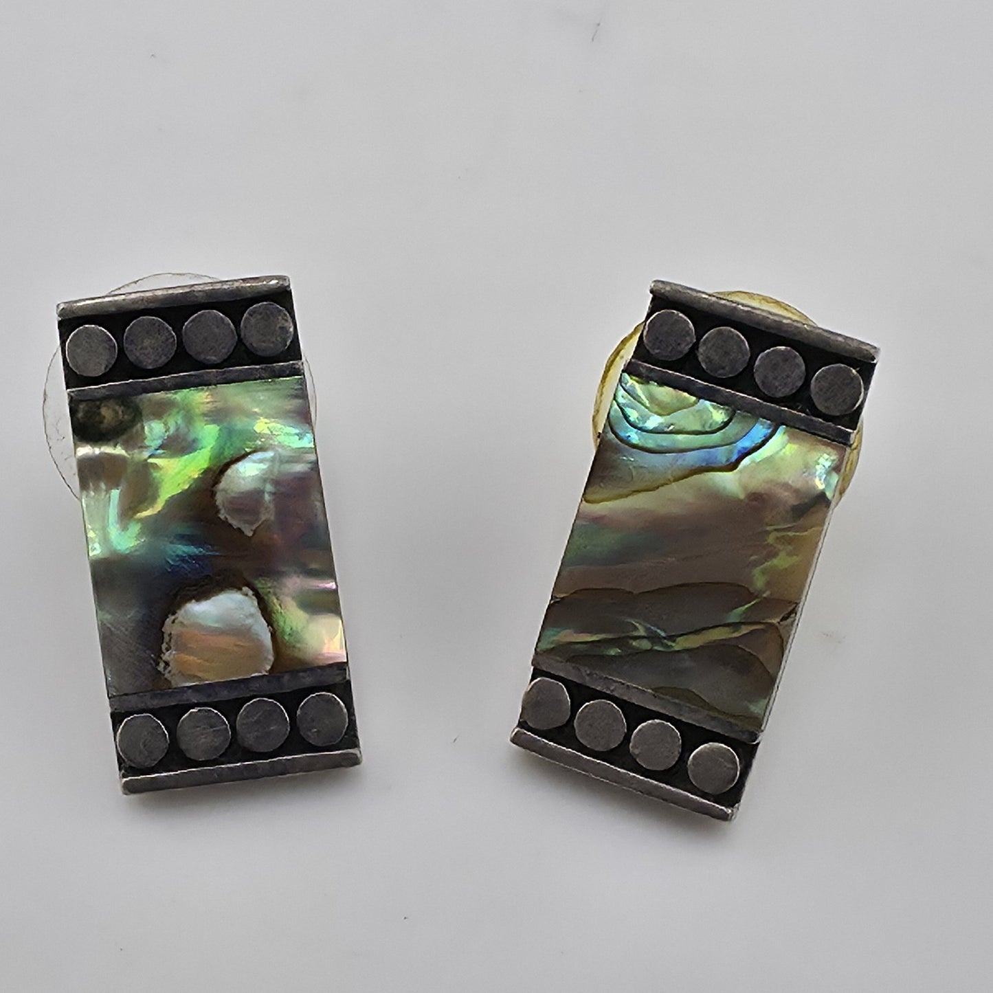 Sterling Silver Earrings Designer Paua Abalone Shell Vintage 1950s 925