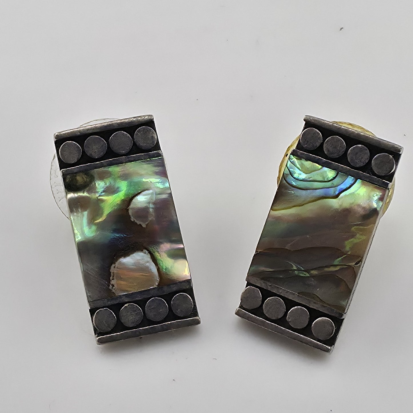Sterling Silver Earrings Designer Paua Abalone Shell Vintage 1950s 925