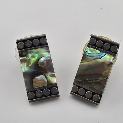 Sterling Silver Earrings Designer Paua Abalone Shell Vintage 1950s 925