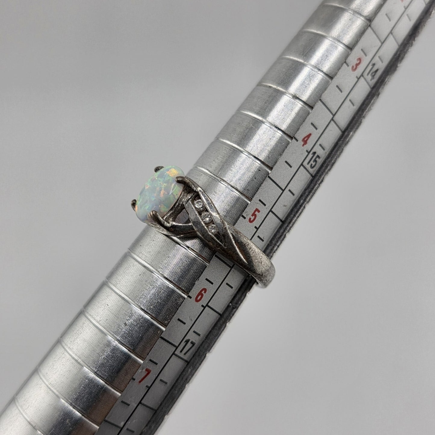 Opal Ring Sterling Silver 925 Simulated Cubic Zirconia Accents 5.5 Vintage