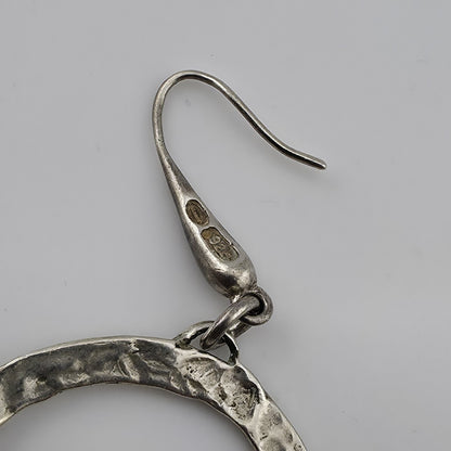 Sterling Silver Earrings Hammered Textured Hoops Dangle Freshwater Pearls 925