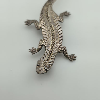 Sterling Silver 925 Lizard Pin Brooch 2.7" Patina Vintage Animal Jewelry