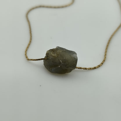 Necklace 14K Gold Over Brass GF Raw Quartz Pendant SIZE 14" Cute Dainty Jewelry