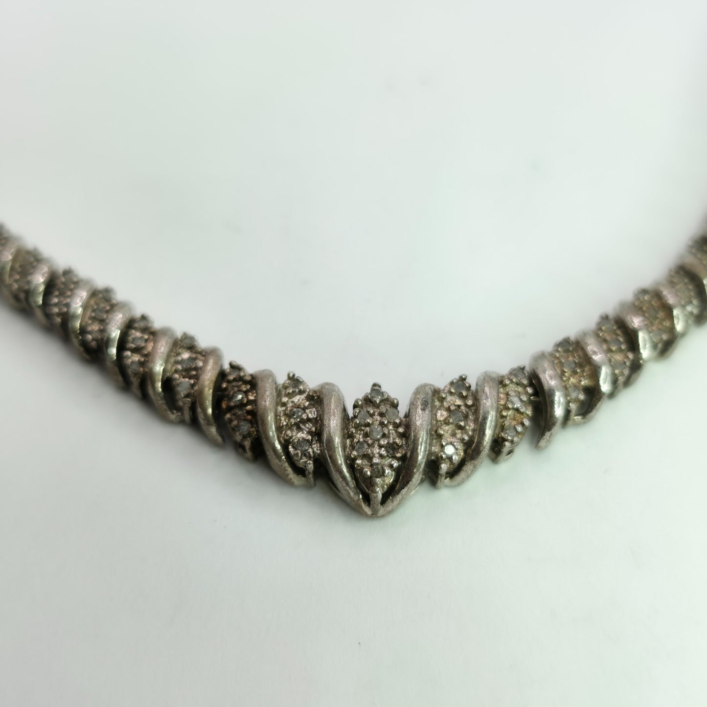 925 Sterling Silver Heng Ngai Necklace Genuine Diamond 1/2 Ct V Shape Vintage