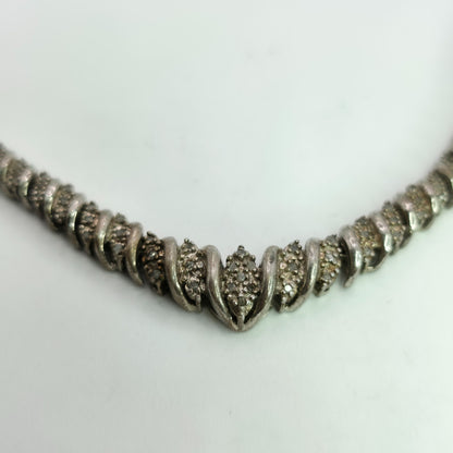 925 Sterling Silver Heng Ngai Necklace Genuine Diamond 1/2 Ct V Shape Vintage