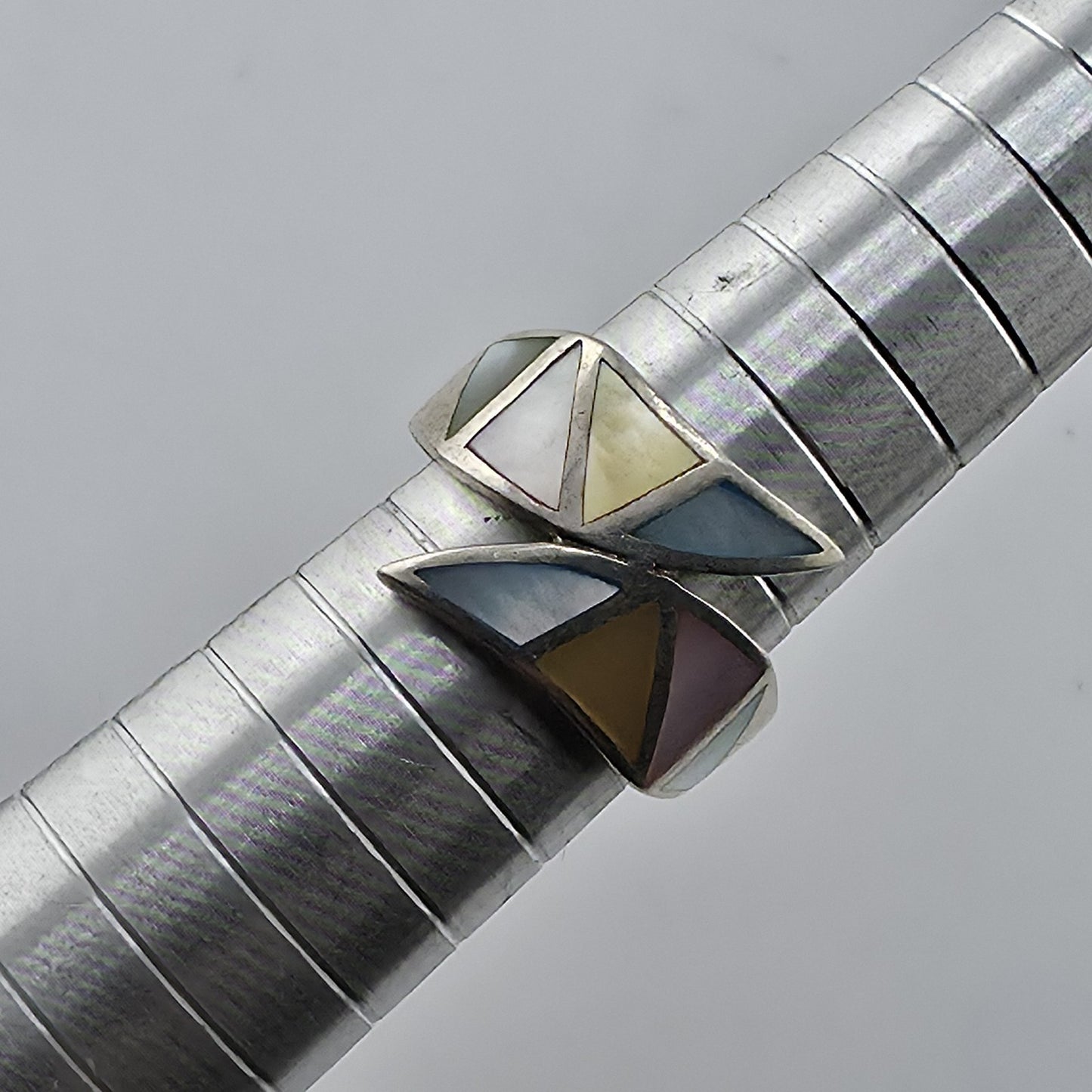 Sterling Silver 925 Multi-Stone Inlay Wrap Ring Size 6.75 Artisan