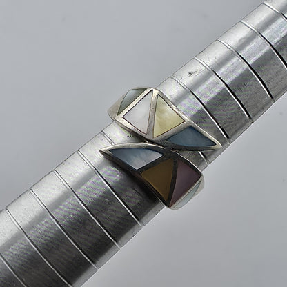 Sterling Silver 925 Multi-Stone Inlay Wrap Ring Size 6.75 Artisan