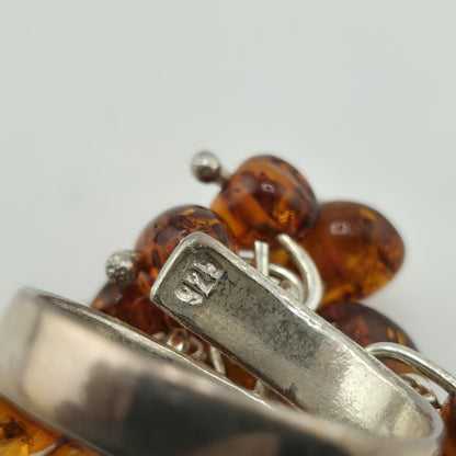 Baltic Amber Cluster Sterling Silver Ring Modernist Adjustable Vintage Polish