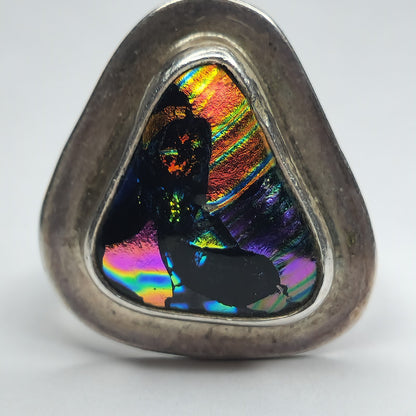 925 Sterling Silver Ring Dichroic Glass Size Adjustable 7 - 10 Statement Vintage