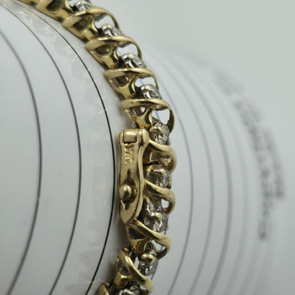14k Yellow Gold 1.50CT Round Cut Diamond "S" Link S Figure Tennis Bracelet 7"