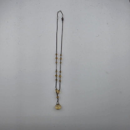 sterling silver Necklace 16 Inches Yellow Glass Beads Vintage