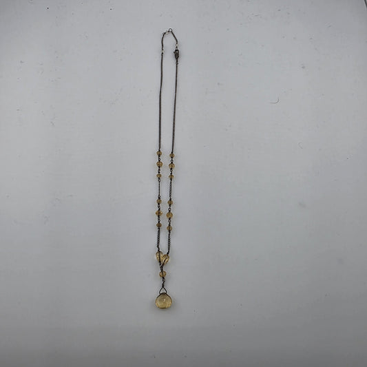 sterling silver Necklace 16 Inches Yellow Glass Beads Vintage