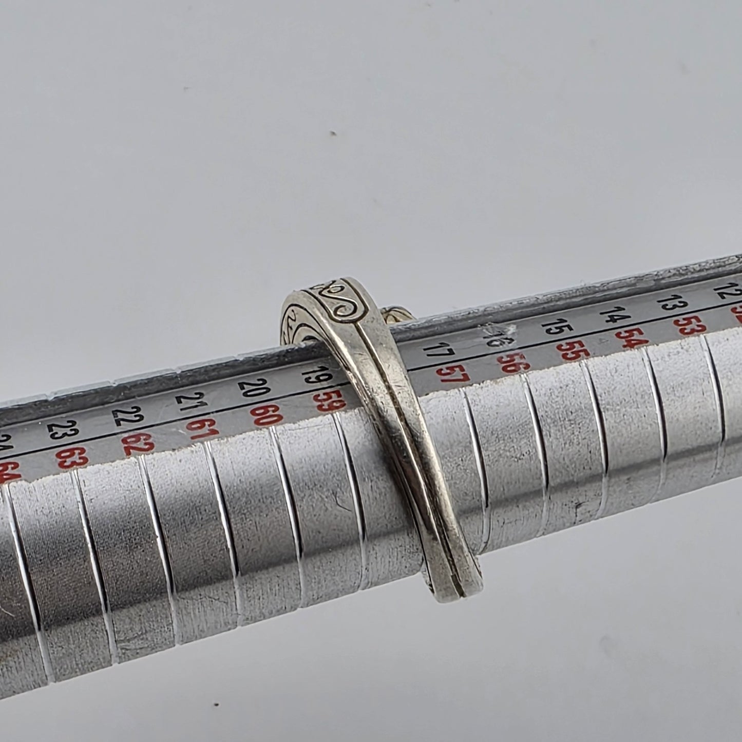Sterling Silver Rinf Etched Bypass Size 9 Adjustable Vintage