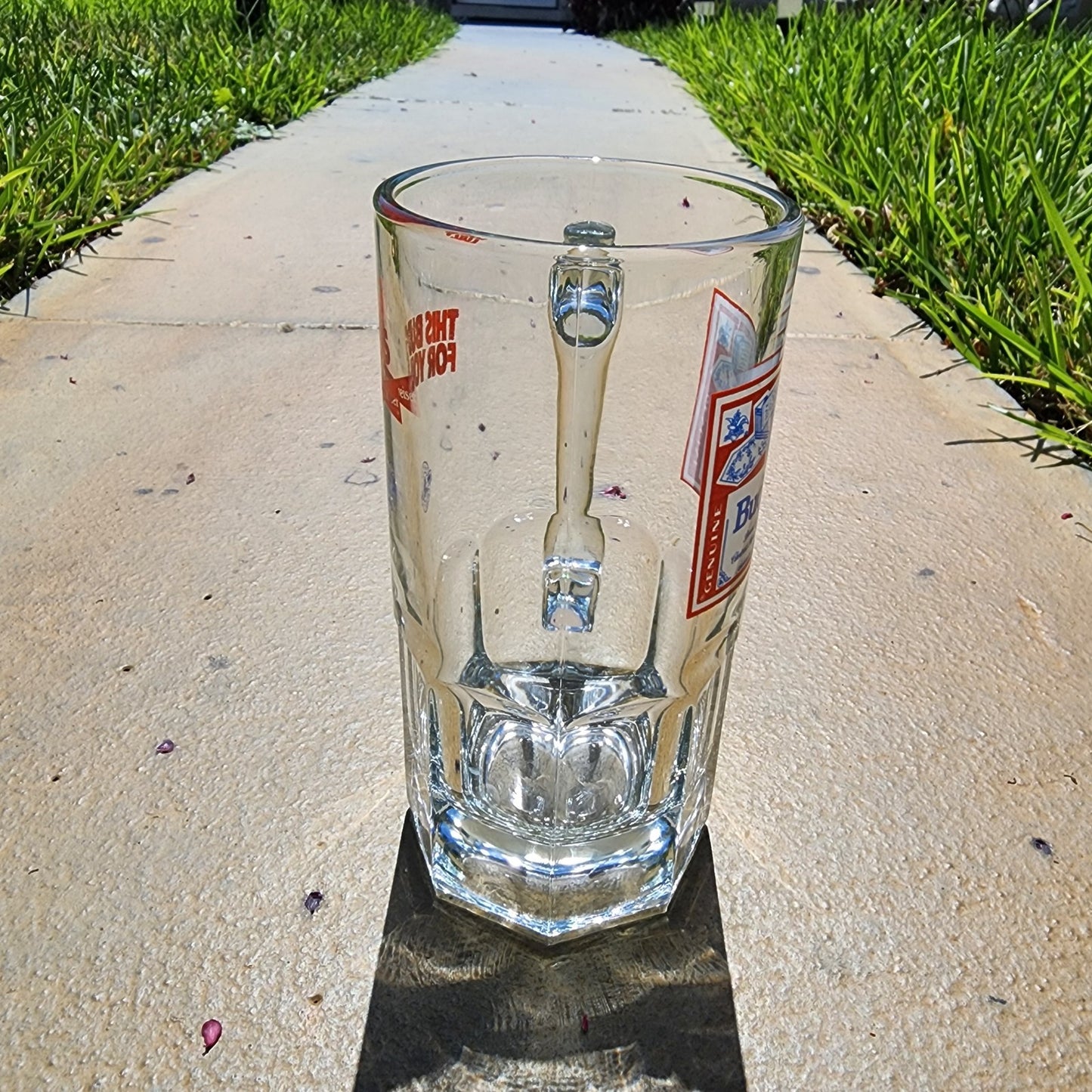 Budweiser “This Bud’s For You” Heavy Glass Beer Mug – Vintage 8" Tall