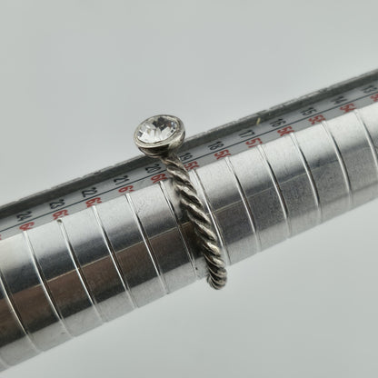 sterling Silver Art Deco rope Ring Bezel Set Rhinestone Stackable Minimalist 9