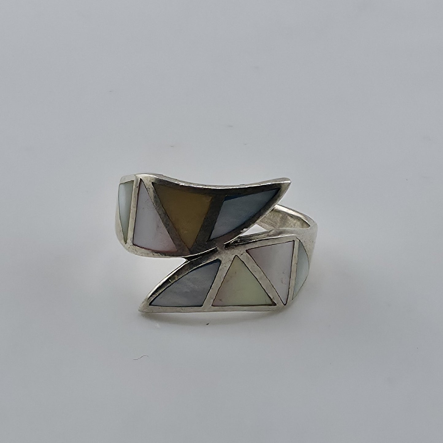 Sterling Silver 925 Multi-Stone Inlay Wrap Ring Size 6.75 Artisan