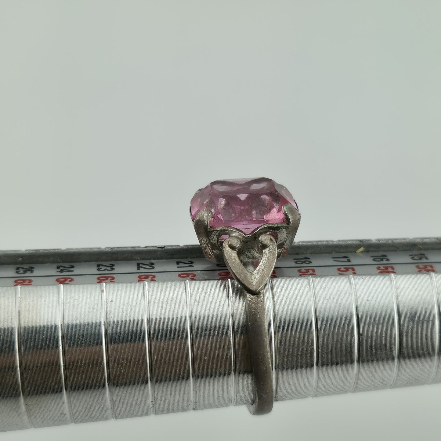 Sterling Silver Ring Pink Stone 925 Size 8.75 Solitaire C & C Vintage