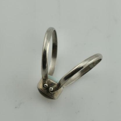 sterling Silver Ring two in one Golden Honey Amber Sky Blue Larimar size 7.5