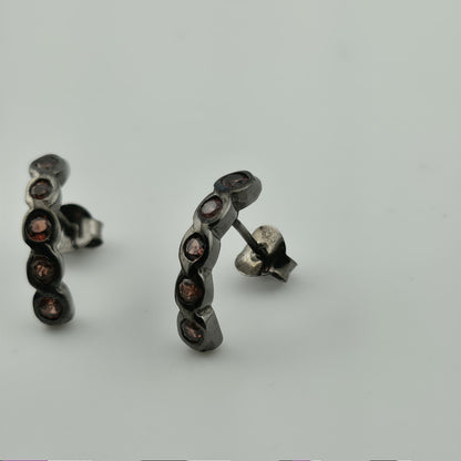 Artisan Handmade Garnet Earrings in 925 Black Sterling Silver Unique Organic