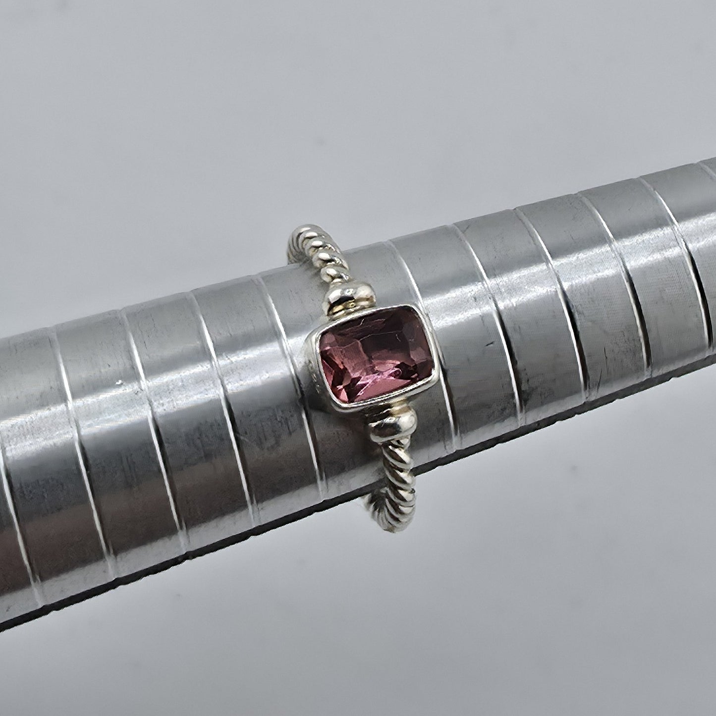Sterling Silver Ring Pink Stone Rope Band 925 Size 7