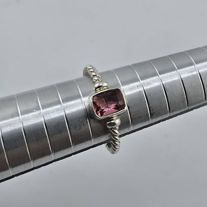 Sterling Silver Ring Pink Stone Rope Band 925 Size 7
