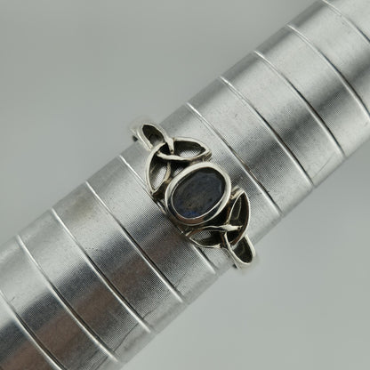 925 Sterling Silver Ring Celtic Trinity Knot Agate Blue Stone Size 8.75