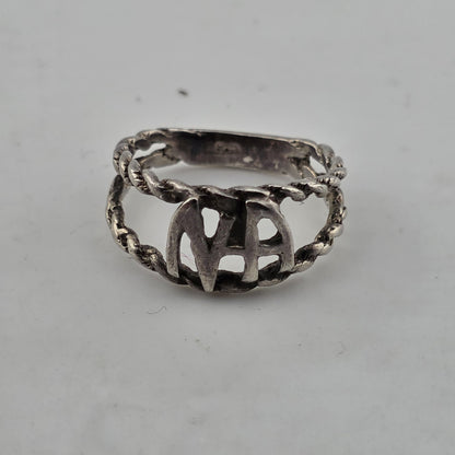 Narcotics Anonymous Sterling Silver Rope Ring  925 NA Size 6.25 Tapered Sober